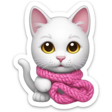 White cat with pink hook crochet in paws sticker
