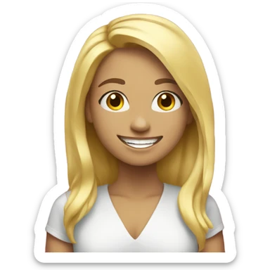 smiling girl with blonde hair saying happy new year sticker