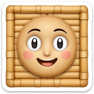 A 3D cartoon flat woven mat made of straw or bamboo strips, top-down view, soft shadow, Memoji-style. sticker