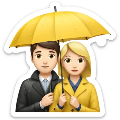 Couple under yellow umbrella, City Rain Scene. sticker