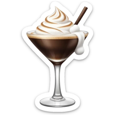 espresso martini glass with a fluffy marshmallow garnish sticker