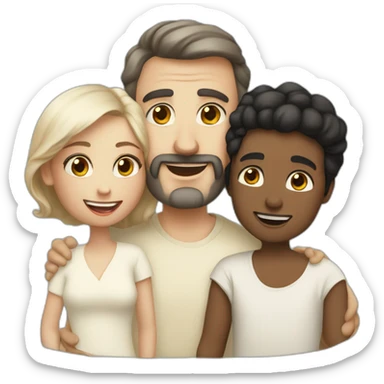 Daddy with white skin wearing cream tshirt and his wife wear cream blaus and black shawl also his son wear cream tshirt sticker