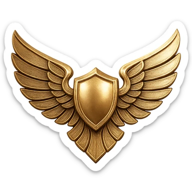 emblem with stylized wings, bold and symmetrical, suitable for a logo, metallic look, no text sticker