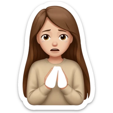 Woman with long brown hair crying, light beige sweater sticker