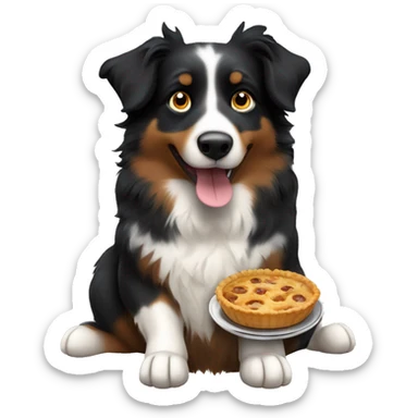 Small black australian shepherd dog eating pie  sticker