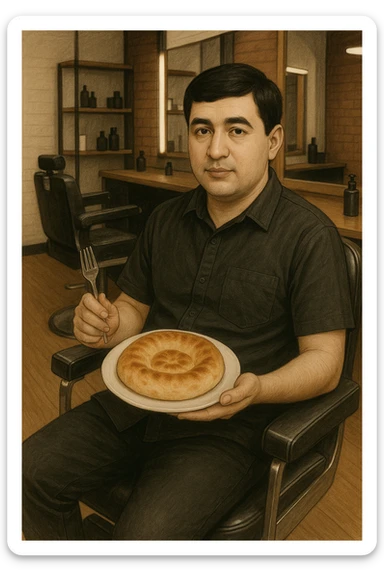 birinchidagi odamni yuziga 2 rasmdagi odamga uxshatib chizib bergin xuddu shunday non yen utirganini sticker