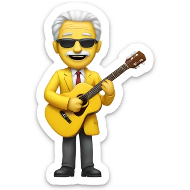 Old man rocking with a guitar in a yellow suit  sticker