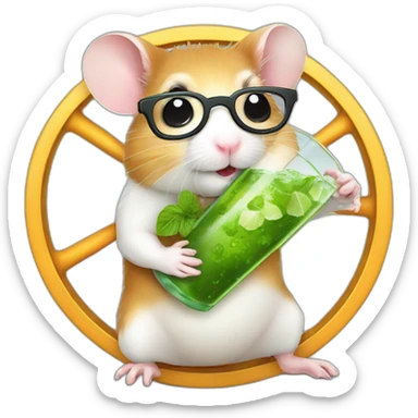hamster with glasses on a wheel drinking mojito sticker