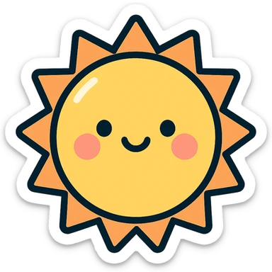 A series Sun of illustrations in a kawaii emoji style, with detailed shading and highlights, thin clean outlines, soft and rounded features. Pastel color palette using #98B5BC, #B5B3C1, #C9A3C9, #E4C0CA, #F7DCD1,#F7C0AA. The style is inspired by modern Japanese pop art and sticker aesthetics. Highly detailed, vector clarity, soft lighting and subtle shadows. Transparent background without background. sticker