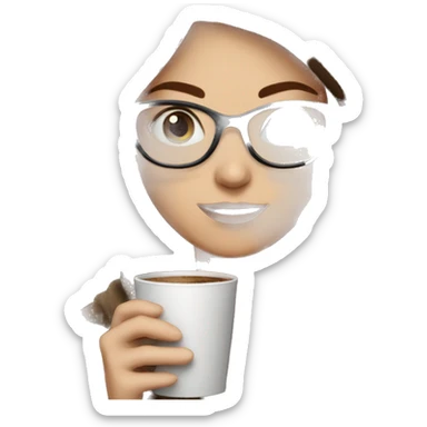 girl with blue eyes short brown hair in glasses holding a cup of coffee wrapped in a warm blanket sticker