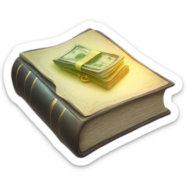 a magic book with money coming outside sticker