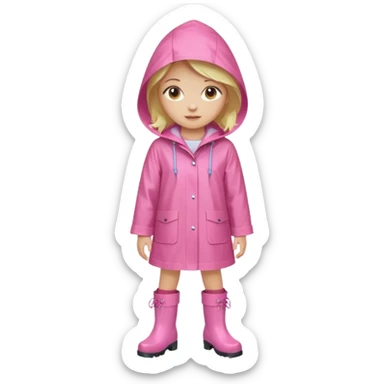 Blond girl with pink raincoat and hood and boots sticker