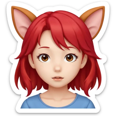 cute anime girl with ears, red blowing hair sticker