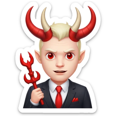 devil businessman with horns and suit selling courses sticker