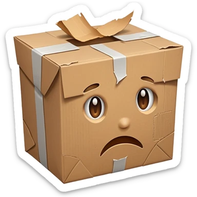 Generate a realistic emoji-style of a package being damaged sticker