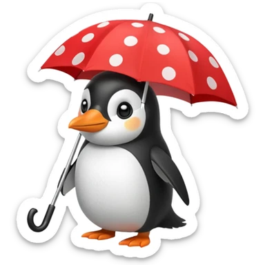 Penguin with red polka-dot umbrella sticker