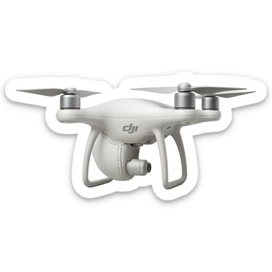 Redesign the cricket ball to be white and transform it to look like a realistic DJI drone with DJI-style propellors and body, side view. Remove the background completely, isolating the drone design. sticker