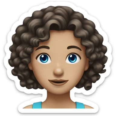 Girl with curly dark brown hair and blue eyes sticker
