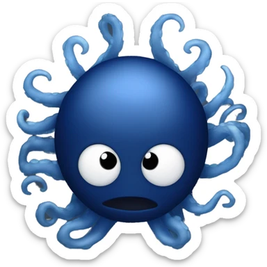Obscured in darkness, a pair of large, glowing white eyes, and six tentacles, tinted a dark royal blue. sticker