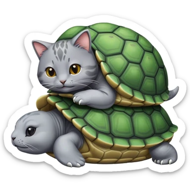 turtle with a cat on top of it sticker
