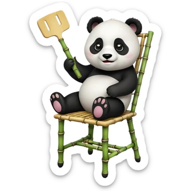 big playful panda testing durability of dining chair, expressive, clear subject focus, no background, emoji style sticker