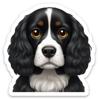 completely black small king spaniel with black fur on his whole face and white fur on chest sticker