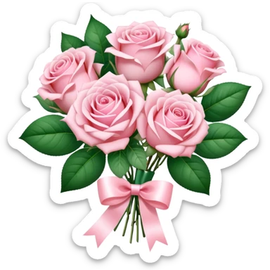 A sparkly romantic beautiful cute pretty aesthetic soft-pink bouquet of roses inside foliage with a small ribbon sticker