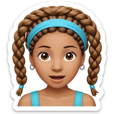 big lose braids starting from the top of the head woman face wiith big visible braids and mono color headband on head excited face and braids as big as headband sticker