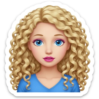 açık tenli  uzun kıvırcık sarı saçlı mavi gözlü   dudak rengi pembe yetişkin kadın bana emoji oluştur sticker