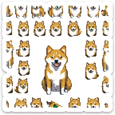 Shiba Inu in Doge style, crying expression, vibrant colors, pixelated texture sticker