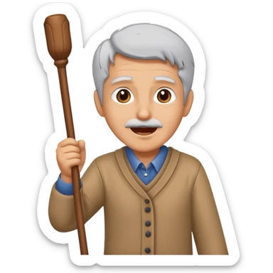 A grey-haired fan with cane in hand, cheering loudly with youthful spirit. sticker