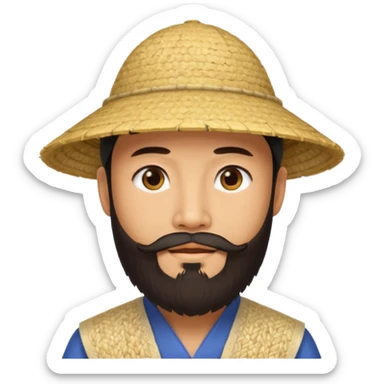 chinese man wearing rice hat wit beard sticker