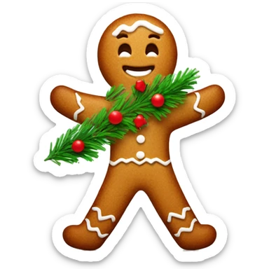 gingerbreadman holding a christmastree sticker