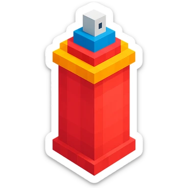 voxel style isometric spray paint can, red color sticker
