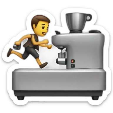 Person running away with espresso machine sticker