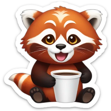 Red panda drinking takeaway coffee sticker