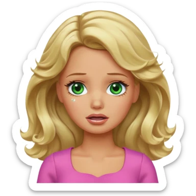crying Barbie with blonde wavy hair green eyes and tan skin sticker