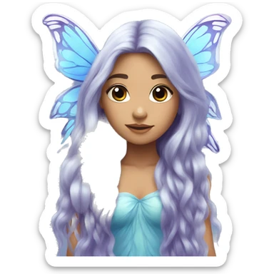 Beautiful, flower, fairy, blue, silver, purple, long hair, big butterfly wings sticker