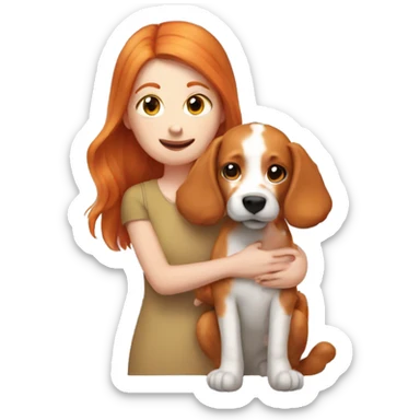 Ginger girl holding dog and kuddle sticker
