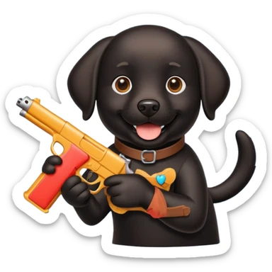 black lab holding toy gun sticker