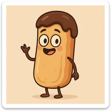cartoon style cute éclair au chocolat with chocolate topping, French dessert sticker