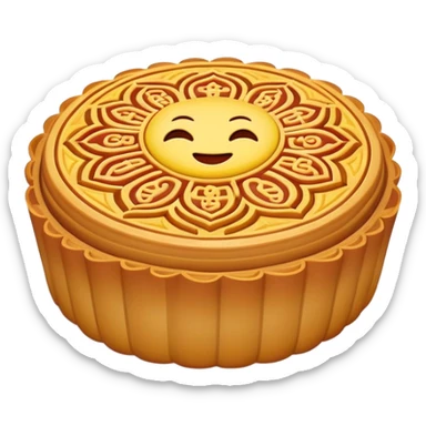 Chinese mooncake with pattern on top for Mid-Autumn Festival, simplified emoji style with bold outlines and bright colors, cartoon style Yue Bing dessert sticker