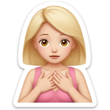 cute, blushing face with hands covering chest, hinting at shyness, emoji style sticker