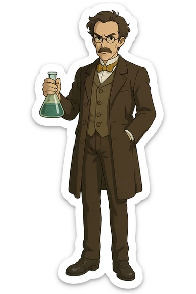 the full body of A victorian scientist looking serious sticker