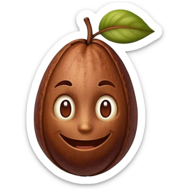 Cacao bean with a face sticker