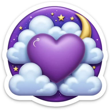 purple heart with a moon and clouds sticker