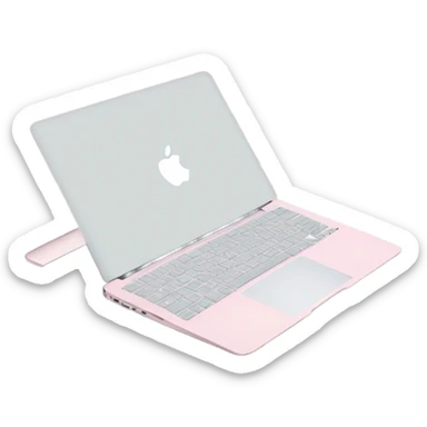 A sleek and modern MacBook Air laptop in a soft pastel pink color. The Apple logo on the back of the screen is white, contrasting elegantly with the pink finish. The laptop is slightly open, showing a glimpse of the white keyboard and silver edges. The design is minimalist and stylish, reflecting a premium aesthetic. sticker