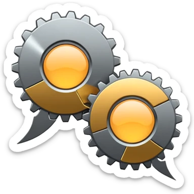 two overlapping speech bubbles, one with a gear sticker