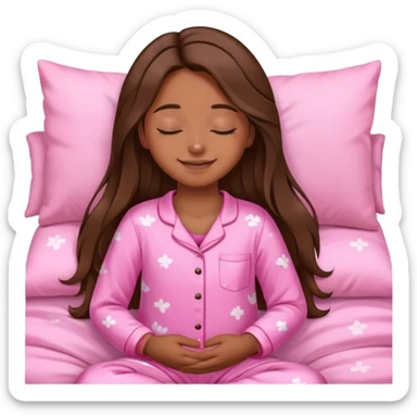 The brown long hair girl going to sleep in pink pajama with smile and closed eyes sticker