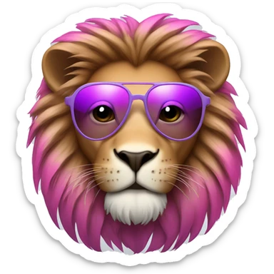 lion with a pink and purple mane wearing aviator sunglasses with mirrored lenses sticker